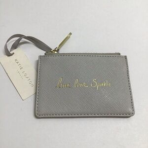 NEW Katie Loxton Gray Card Wallet Cash Zip Pouch Live Love Sparkle Gold Letters